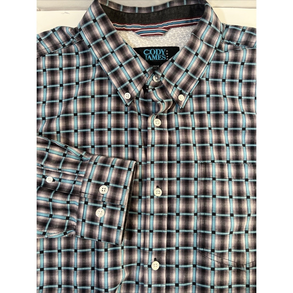 Cody James CORE Button Down Long Sleeve‎ Shirt Men's Large Plaid Blue/ Gray